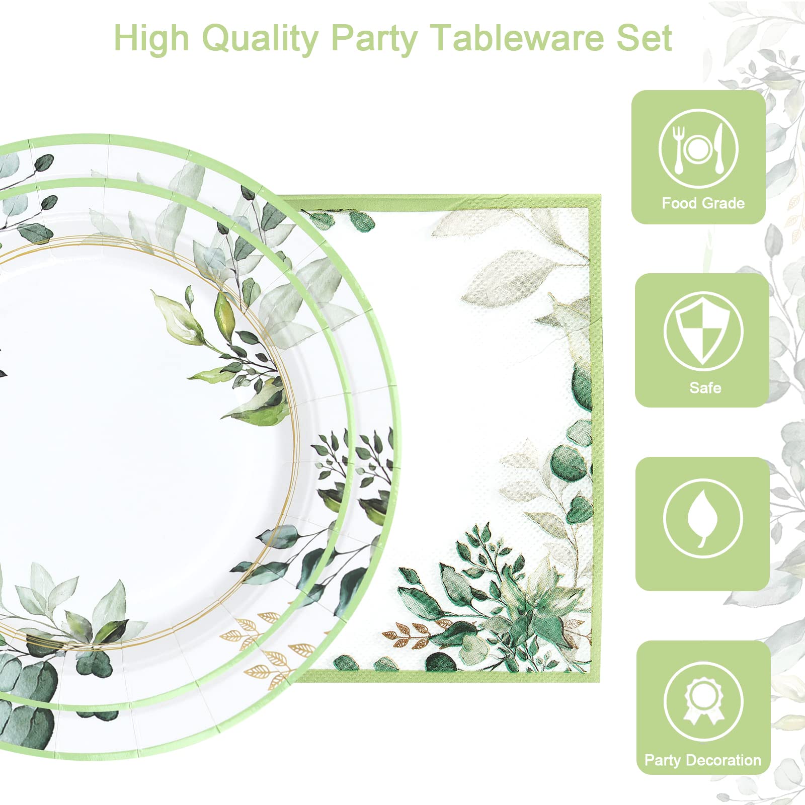 Green Party Plates Supplies, Sage Green Paper Plates and Napkins, Disposable Tableware Plates, Cups, Napkins for Jungle Safari Boho Party Plates,Baby Shower, Bridal Shower, Birthday Supplies Serve 24