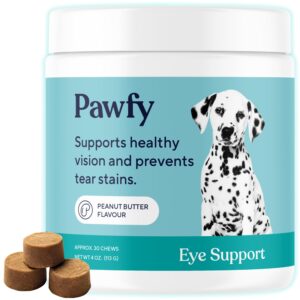 pawfy eye support soft chews | prevent tear stains | support eyesight | overall eye health | with luthein, krill oil & astaxanthin