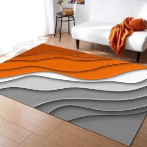 orange gradient area rugs indoor non-slip rectangle rug 2x3 ft, abstract geometric orange gray beach sea waves rug rubber backing floor mats contemporary home decor carpet for entryway living room