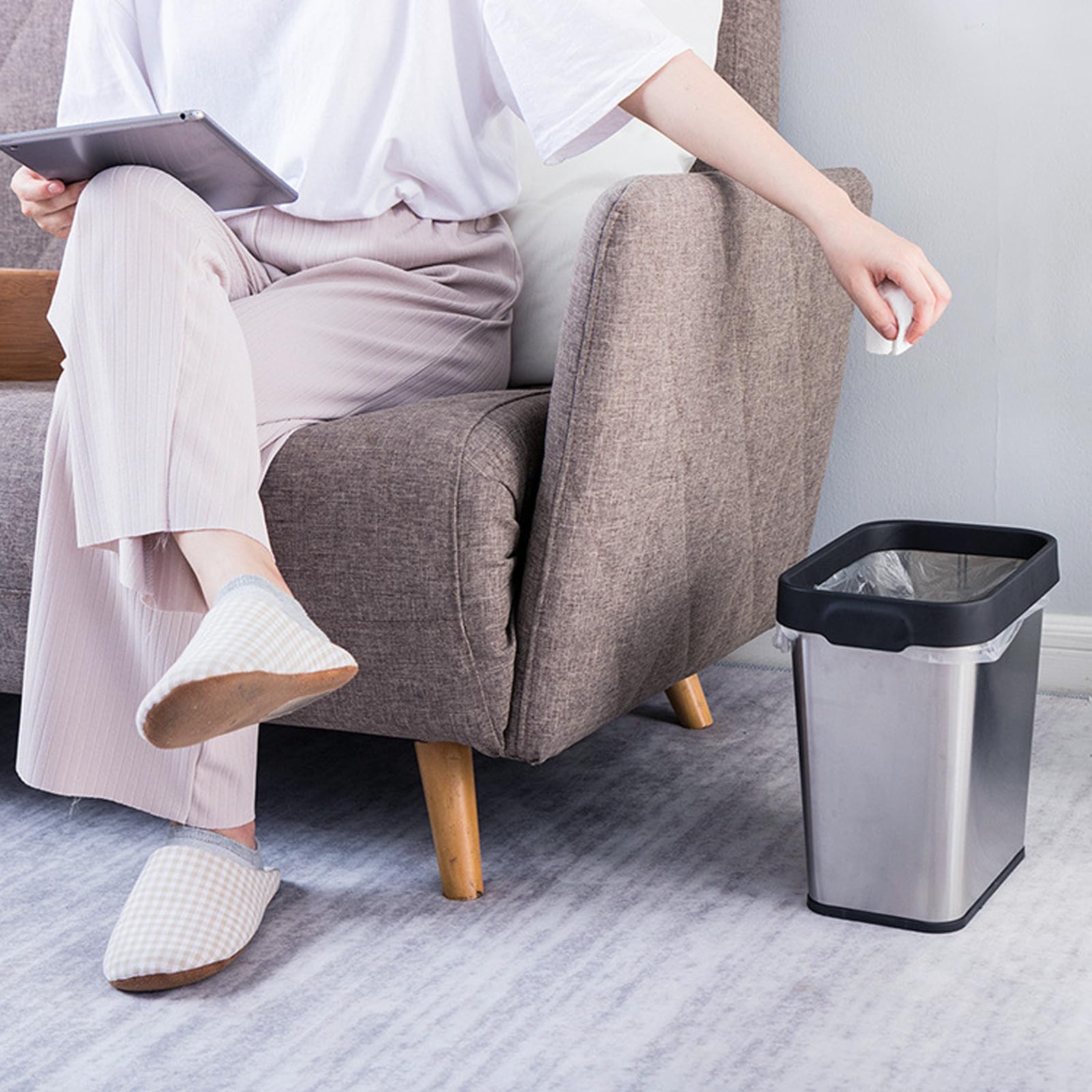 2 Pack Stainless Steel Trash Can 2 Gallon, Open Top Trash Can, 7" x 10" x 11", Rectangle Trash Can Kitchen - Slim and Narrow, Small Trash Can No Lid for Kitchen, Bathroom, Living Room, Office