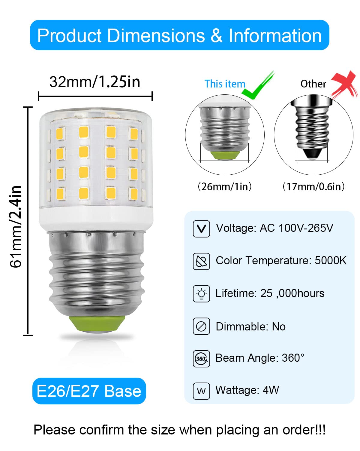 ZHENMING LED Refrigerator Light Bulb 4W Replacement AC100-265V 3.5W Refrigerator Bulb, E26 Medium Base Compact Bright Lamp for Fridge Freezer Appliance Lighting, A15 Daylight White 5000K, 1 Pack