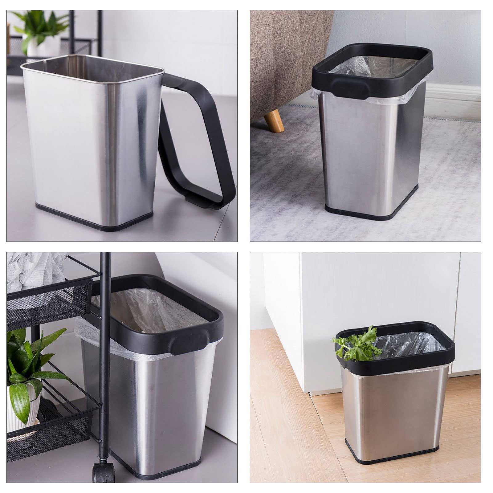 2 Pack Stainless Steel Trash Can 2 Gallon, Open Top Trash Can, 7" x 10" x 11", Rectangle Trash Can Kitchen - Slim and Narrow, Small Trash Can No Lid for Kitchen, Bathroom, Living Room, Office