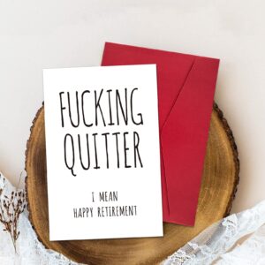 Ogeby Funny Retirement Card for Coworker Colleague Friend, Humor Retiring Card Gift for Him Her, Fucking Quitter I Mean Happy Retirement