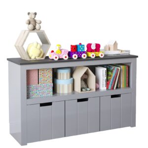 sospiro kids toy storage organizer with bins, toy storage cabinet with bookshelf and movable drawers, wooden toy box for boys and girls, nursery, playroom, kids room, grey