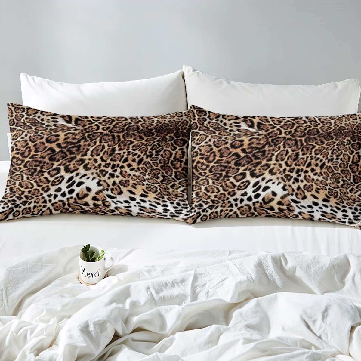 Erosebridal Leopard Print Duvet Cover Set Cheetah Bedding Sets Queen,Safari Animal Comforter Cover Jungle Theme Bedding Animal Fur Design Quilt Cover,Luxury Cozy Breathable Brown Duvet Cover 3-Piece