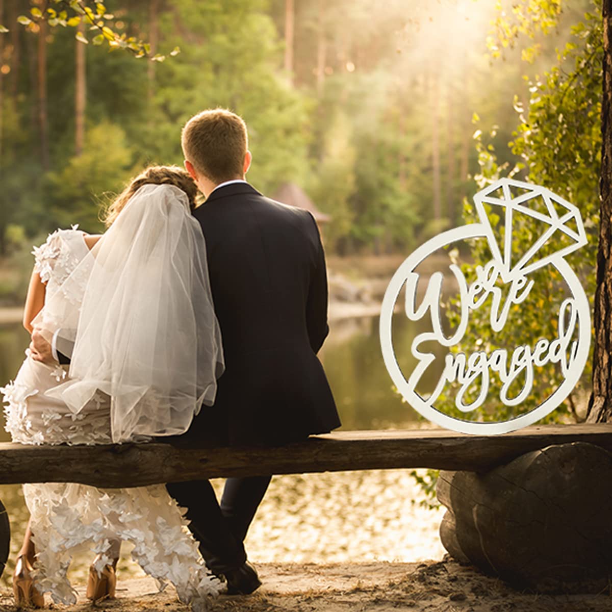 We are Engaged Party Decoration Bridal Shower Decorations Diamond Ring Wooden Sign Wall Hanging Decoration Bridal Shower Party Supplies Photo Booth Props Wooden Cutout Signs