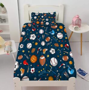 gusuhome boys sports fitted sheet twin size 3d soccer basketball baseball football bedding for kids teens bedroom comfy deep pocket bed sheet set decorative for sports fans blue