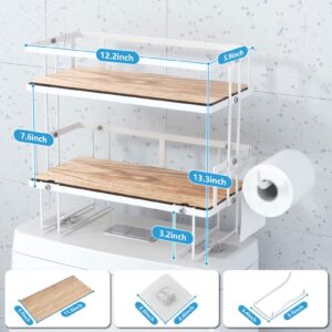 Lorbro Over The Toilet Storage, Over Toilet Shelf Organizer with Wooden Bottom Plate & Adhesive Base, 2-Tier Over Toilet Bathroom Organizer for Paper Towels Holder Shampoos, White