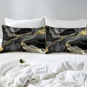 Black Marble Bedding Set Full Size,Black And Grey Marble Duvet Cover,Men Women Teens Boys Modern Gray Gold Abstract Art Tie Dye Comforter Cover,Gothic White Gold Bling Soft Durable Marble Quilt Cover