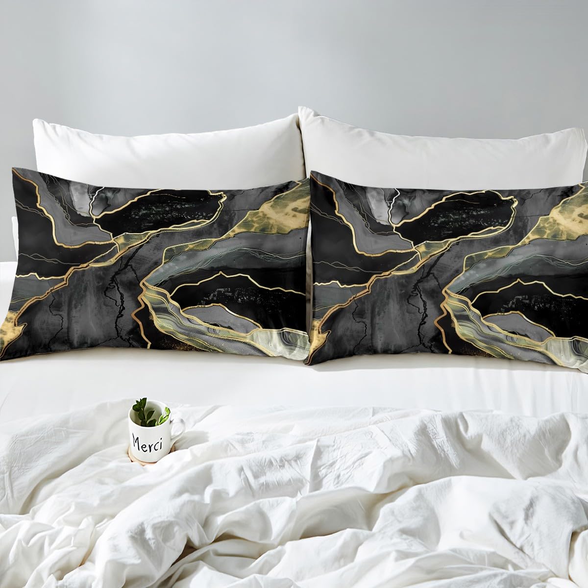 Black Marble Bedding Set Full Size,Black And Grey Marble Duvet Cover,Men Women Teens Boys Modern Gray Gold Abstract Art Tie Dye Comforter Cover,Gothic White Gold Bling Soft Durable Marble Quilt Cover