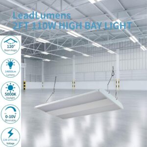 LeadLumens 4Pack 2FT 165W High Bay Light LED, Dimmable 0-10V, 22,275Lm, 120-277v AC, 400w MH Equal, 5000K Daylight Linear Hanging Light for Warehouse Workshop Gyms