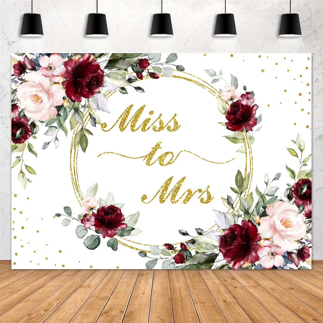 Aperturee 7x5ft Miss to Mrs Bridal Shower Backdrop Bride to Be Pink Burgundy Floral Green Leaves Engagement Wedding Shower Couples Photography Background Party Decorations Banner Photo Booth Studio