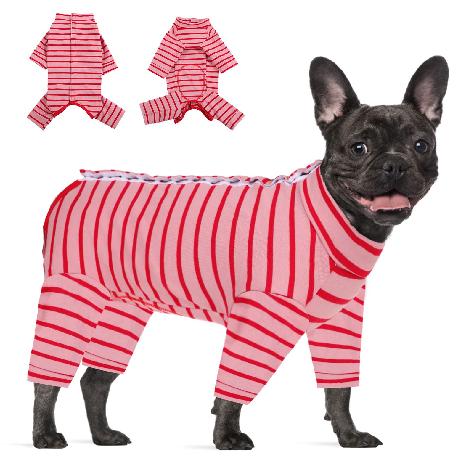 KOESON Dog Recovery Suit, Dog Onesie for Surgery Female Dog Surgery Recovery Suit Anti-Licking, E-Cone Alternative Long Sleeve Dog Pajamas for Small Dogs Pet Shedding Suit Red S