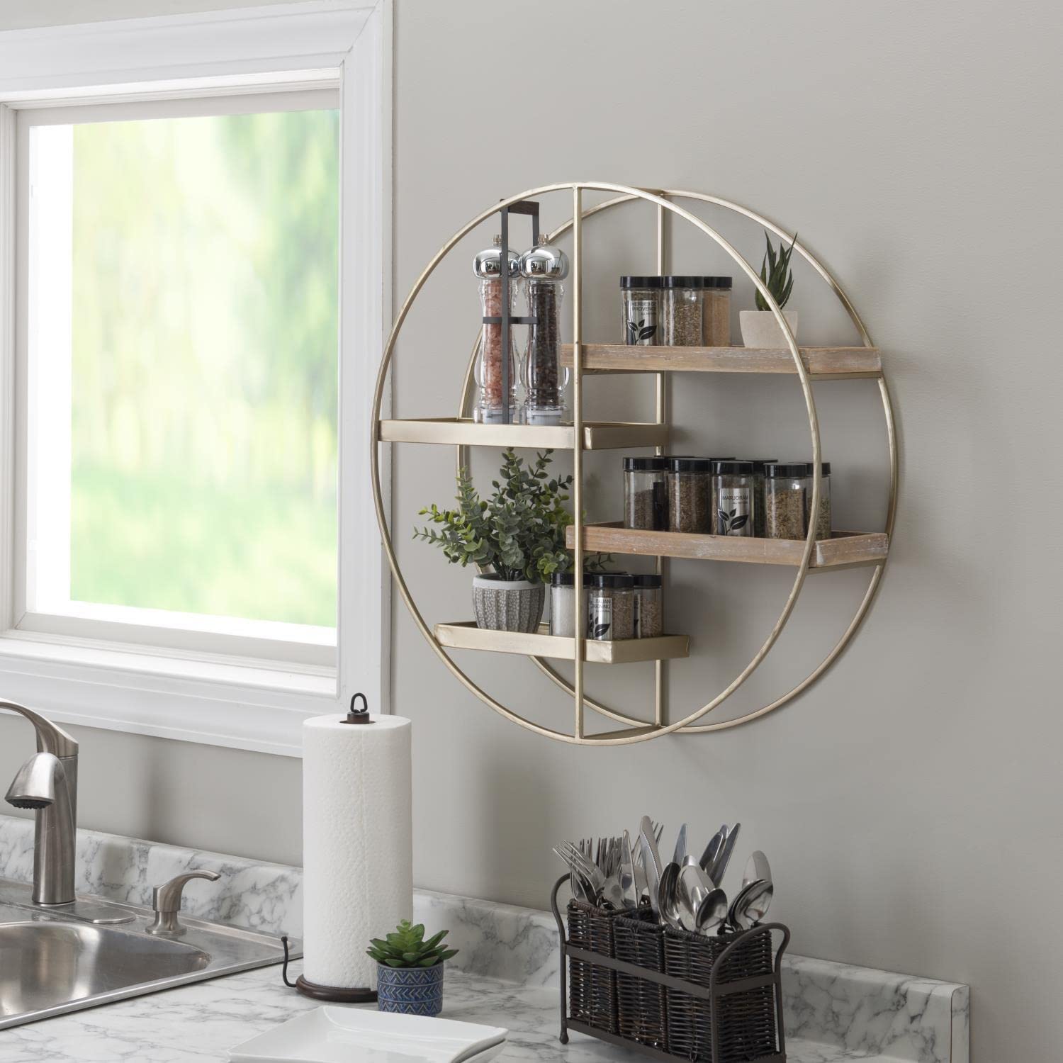 Lindell Round 4 Shelf Wall Storage Gold