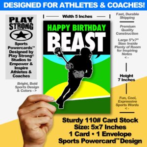 Play Strong Lacrosse Beast Birthday Card 1-Pack (5x7) Lacrosse Sports Birthday Cards Greeting Cards - Awesome for Lacrosse Players, Coaches and Fans Birthdays, Gifts and Parties!