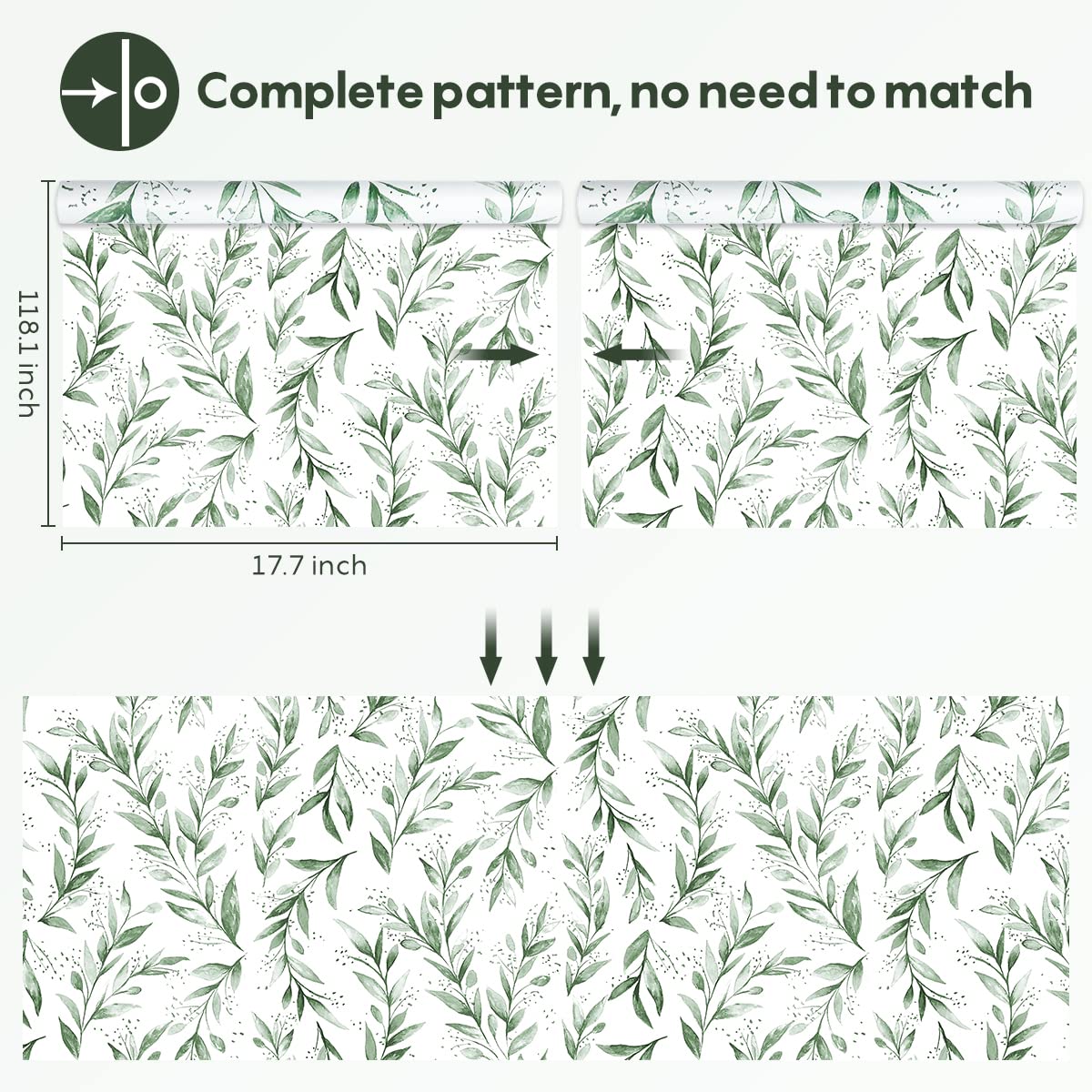 Beautyhero Peel and Stick Wallpaper 17.7 x118.1 Inch Olive Green Leaf Wallpaper Floral Contact Paper Bathroom Vinyl Removable Modern Farmhouse Sage Green Wall Paper Self Adhesive Neutral Wallpaper