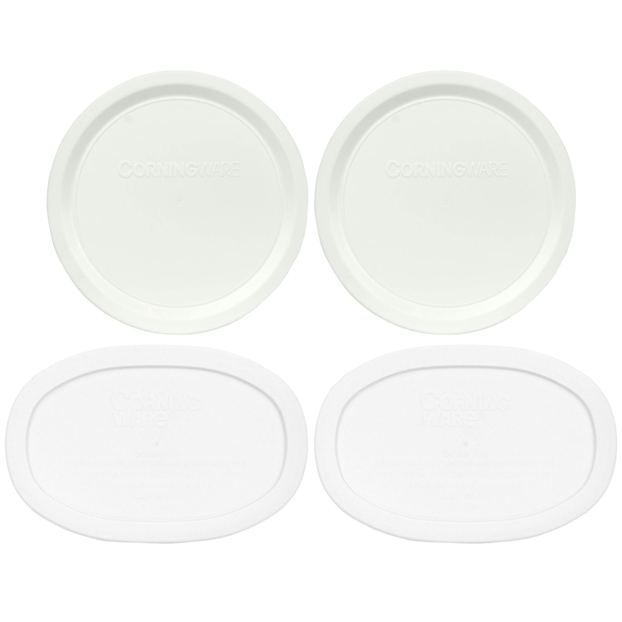 Corningware (2) F-15-PC 15oz French White Lids & (2) F-16 16oz French White Lids