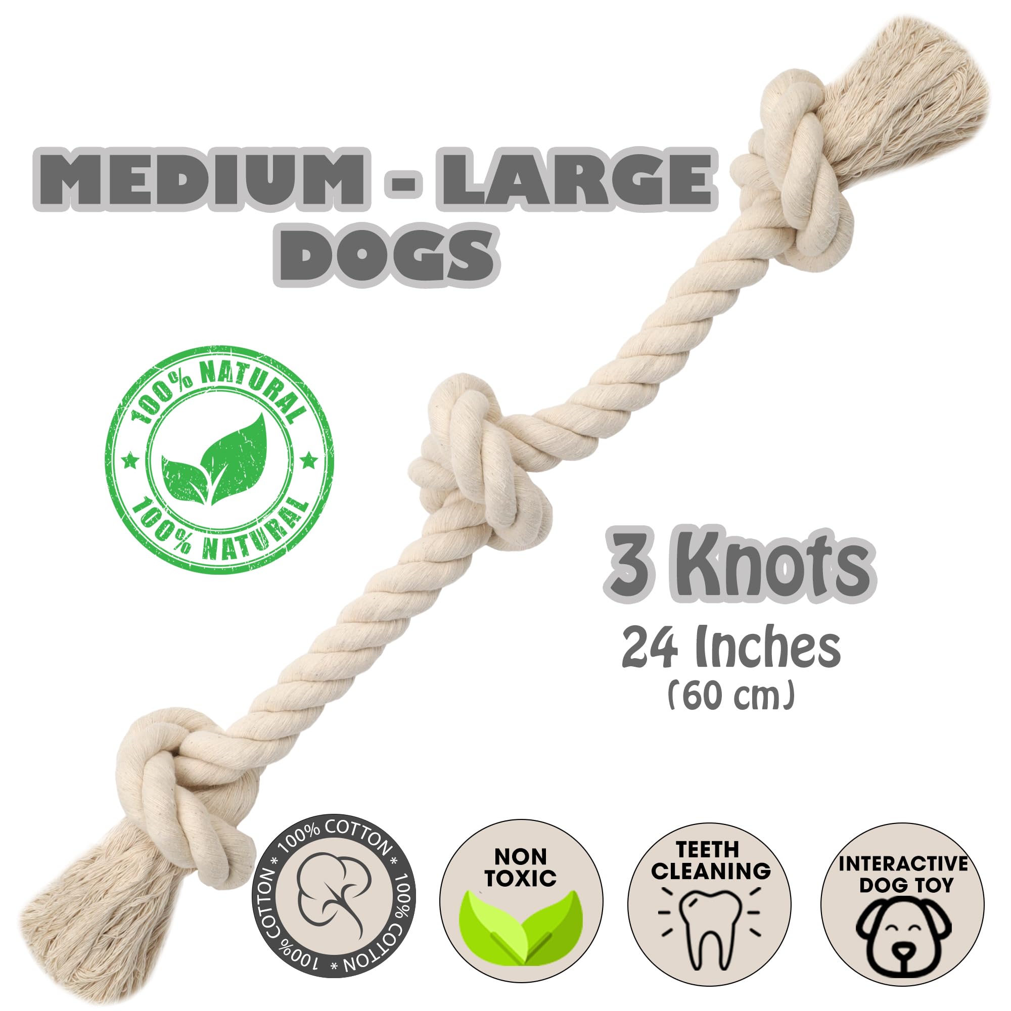 Barida Natural White Cotton Tough Dog Rope Toy – Chew Toys. Non Toxic and Premium Rope Dog Toys. Interactive Dog Rope Toys for Medium Dogs Large Dogs, Dog Toy Rope, Dog Tug of War Toy, Teething