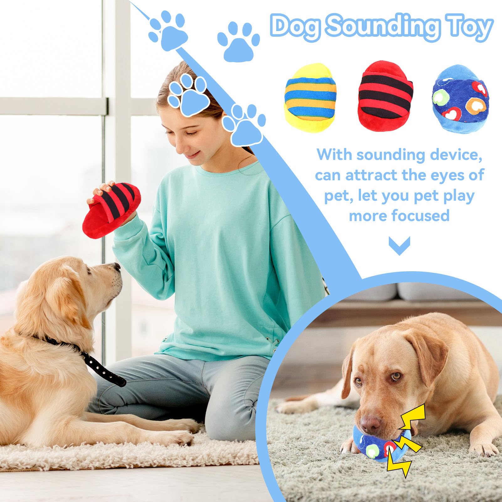 3PCS Small Dog Toys, Cute Slipper Shape Plush Dog Squeaky Toys Puppy Chew Toys Teething Toys Shoes Dog Toy for Small Dogs and Puppies