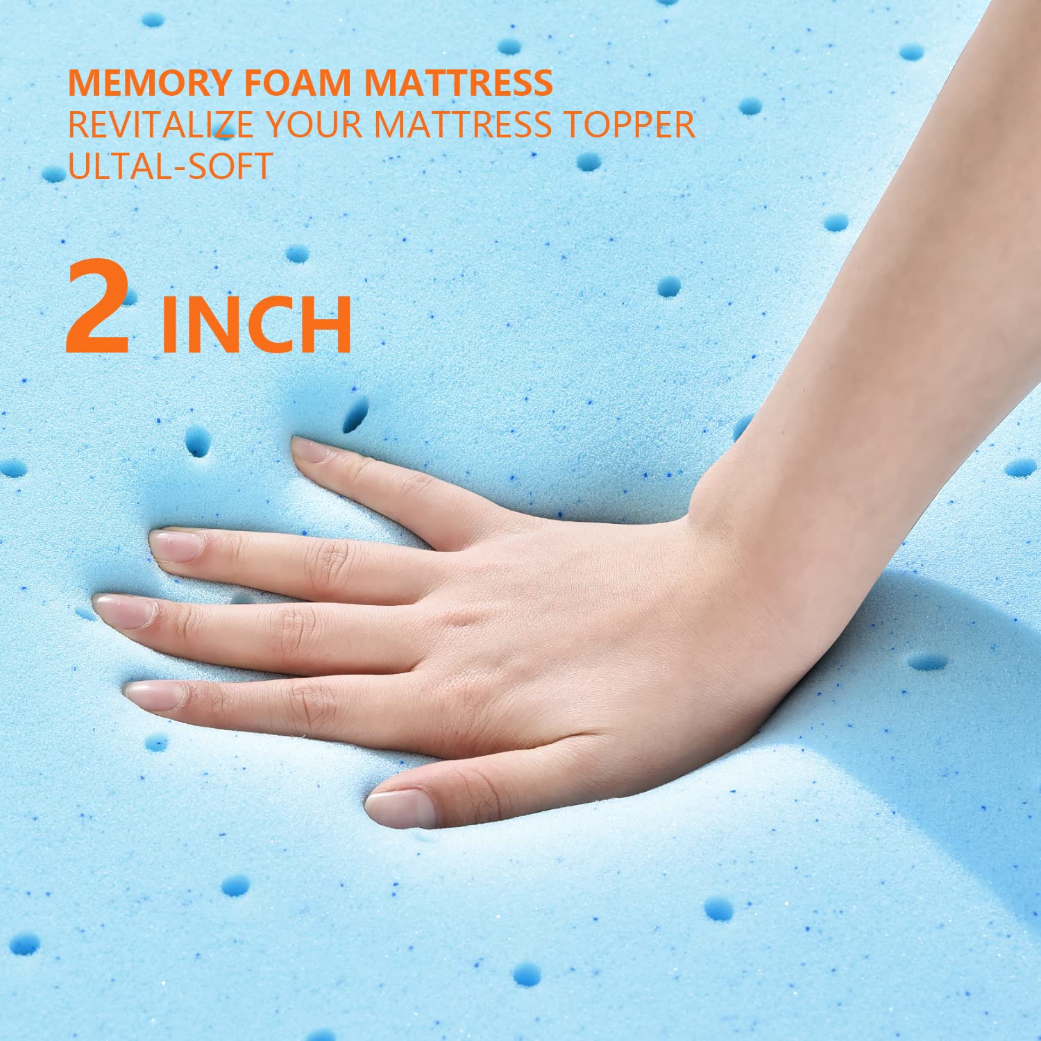 2 Inch Memory Foam Mattress Topper Queen - Cozary Cooling Gel Mattress Topper Ergonomic Design High Density Foam Mattress Pad for Pressure Relief with Washable Ventilated Cover