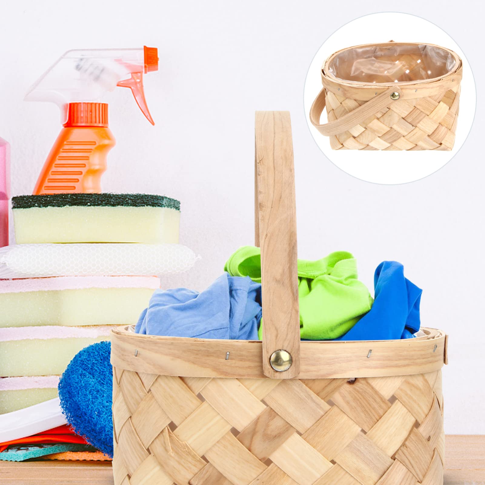 SEWACC Handmade Rattan Storage Container Woven Storage Basket with Handle Seagrass Storage Basket Portable Flower Basket for Home Camping Wedding (Medium)