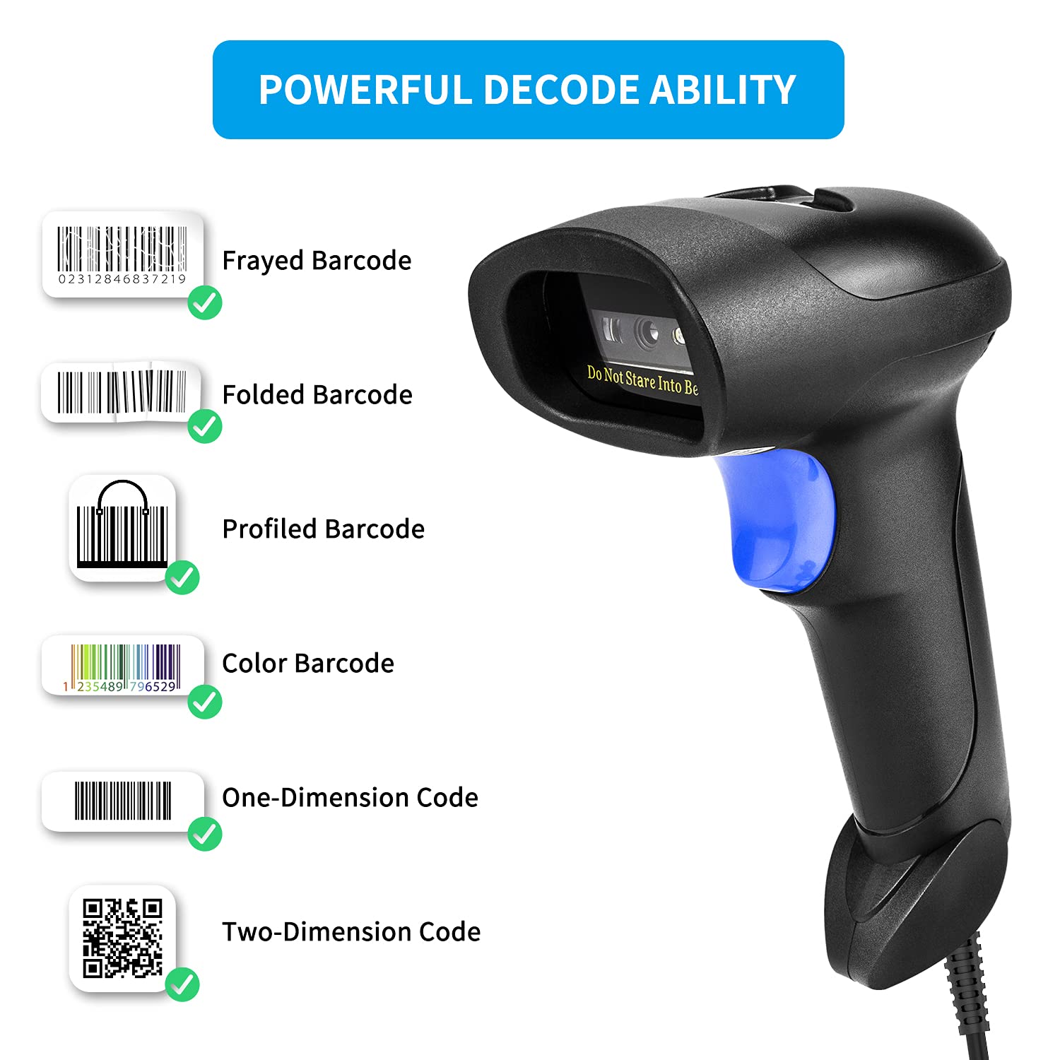 Handheld USB QR Barcode Scanner Reader for Computers, NetumScan Handheld Wired Automatic 1D 2D Image Bar Code Scanners for Mobile Payment, Store, Supermarket, Warehouse