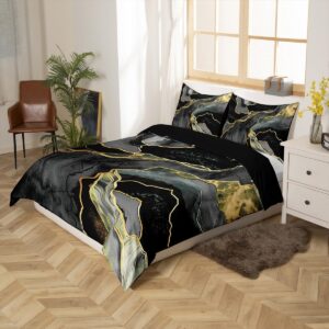 Black Marble Bedding Set Full Size,Black And Grey Marble Duvet Cover,Men Women Teens Boys Modern Gray Gold Abstract Art Tie Dye Comforter Cover,Gothic White Gold Bling Soft Durable Marble Quilt Cover