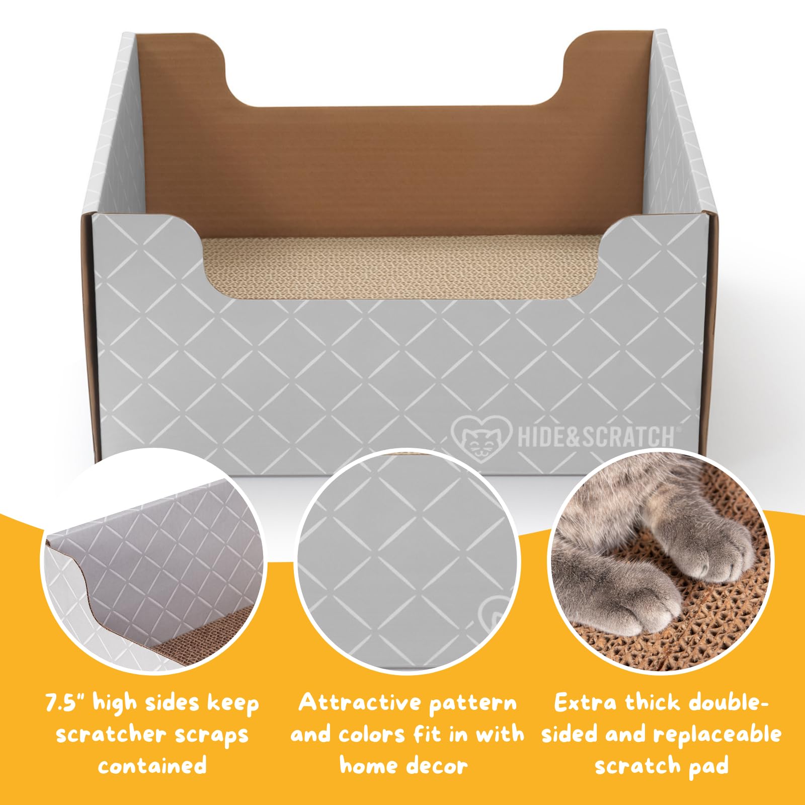 Hide & Scratch Heavy Duty Cardboard Cat Scratcher Box and Cat Bed with Refillable Double-Sided Cardboard Scratch Pad for Indoor Cats