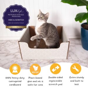 Hide & Scratch Heavy Duty Cardboard Cat Scratcher Box and Cat Bed with Refillable Double-Sided Cardboard Scratch Pad for Indoor Cats