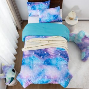 Holawakaka Tie Dye Galaxy Constellation Print Ombre Comforter Set Twin/Twin XL Size Girls Boys Dorm Gradient Space Stars Bedding Set (Blue Purple, Twin)