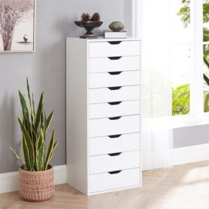 naomi home 9 drawer dresser for bedroom, stylish tall makeup dressers, storage shelves, small dresser for closet with 200 lbs capacity - white