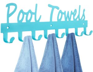 pool towel rack for bathroom wall mount towel hooks towel holder carbon steel hanger organizer indoor outdoor for robe, towel, coat, swimsuit, umbrella, bag, keys(blue)