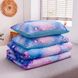 Holawakaka Tie Dye Galaxy Constellation Print Ombre Comforter Set Twin/Twin XL Size Girls Boys Dorm Gradient Space Stars Bedding Set (Blue Purple, Twin)