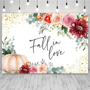 Sendy 7x5ft Fall in Love Backdrop Autumn Pumpkin Flowers Photography Background Wedding Anniversary Love Engagement Bridal Shower Party Decorations Banner Photo Props