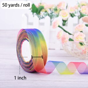 Hapeper Rainbow Sheer Organza Chiffon Ribbon for Gift Wrapping, Crafts, Party Decoration, 50 Yards (1 Inch)