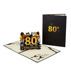 HOMANGA Happy 80th Birthday Pop Up Card, 80th Birthday Card with Note and Envelope, 80th Birthday Gifts for Husband, Wife, Men, Women, 80 Years 3D Pop Up Birthday Greeting Card 6" x 8"