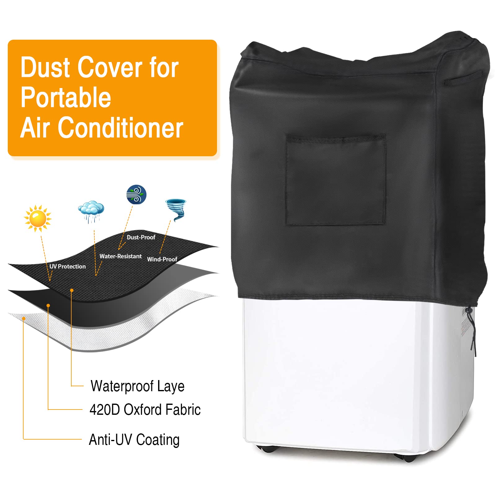 Portable Air Conditioner Cover for BLACK and DECKER,ZAFRO,Whynter,Midea,Waterproof AC Covers Indoor 420D Dust Cover Storage Bag - 21x18x32inch