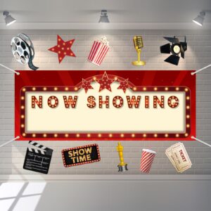 12 pieces movie night party decorations now showing banner red carpet backdrop movie backdrop double sided printing red carpet cutouts movie party cards photo booth props movie night party supplies