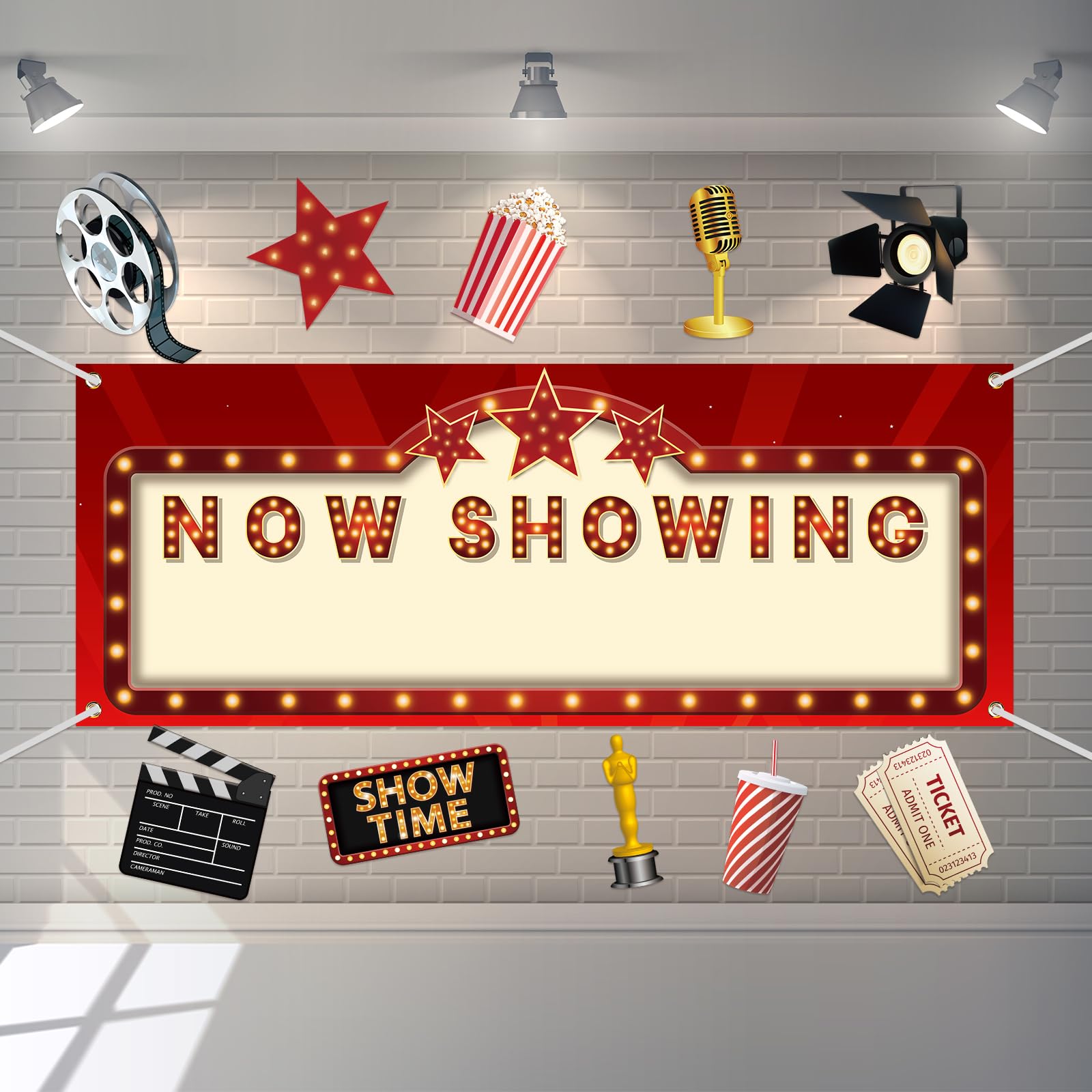 12 Pieces Movie Night Party Decorations Now Showing Banner Red Carpet Backdrop Movie Backdrop Double Sided Printing Red Carpet Cutouts Movie Party Cards Photo Booth Props Movie Night Party Supplies