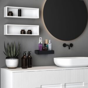 Z metnal Small Glass Bathroom Shelves, Matte Black Bathroom Floating Shelf, Mini Wall Shelf for Bathroom Organizer, Wall Mounted (Clear Glass, 8 inch/20cm)