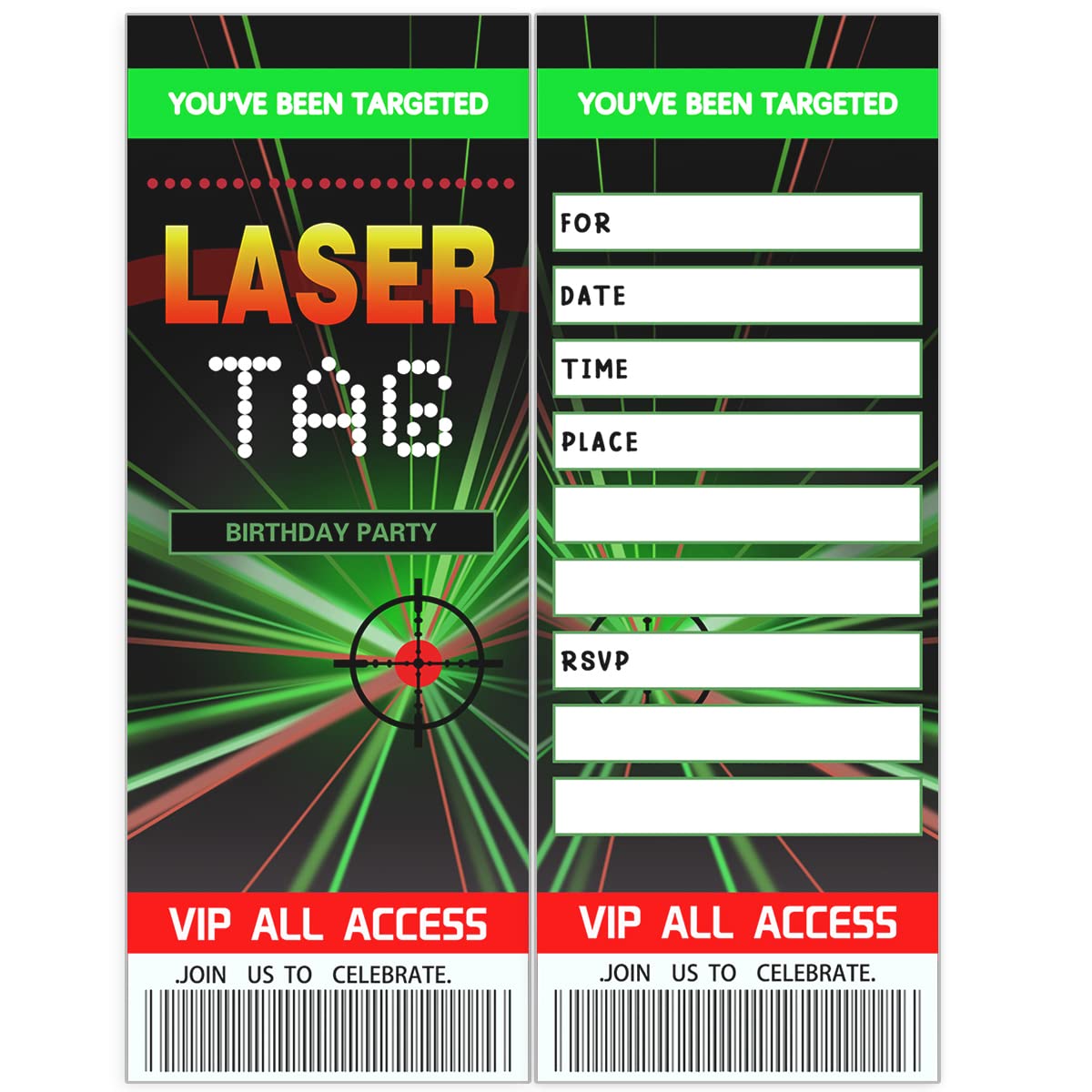 MUZRUYOU Laser Tag Ticket Invitation Birthday Party - Glow Lazer Tag(20 Set with Envelopes)