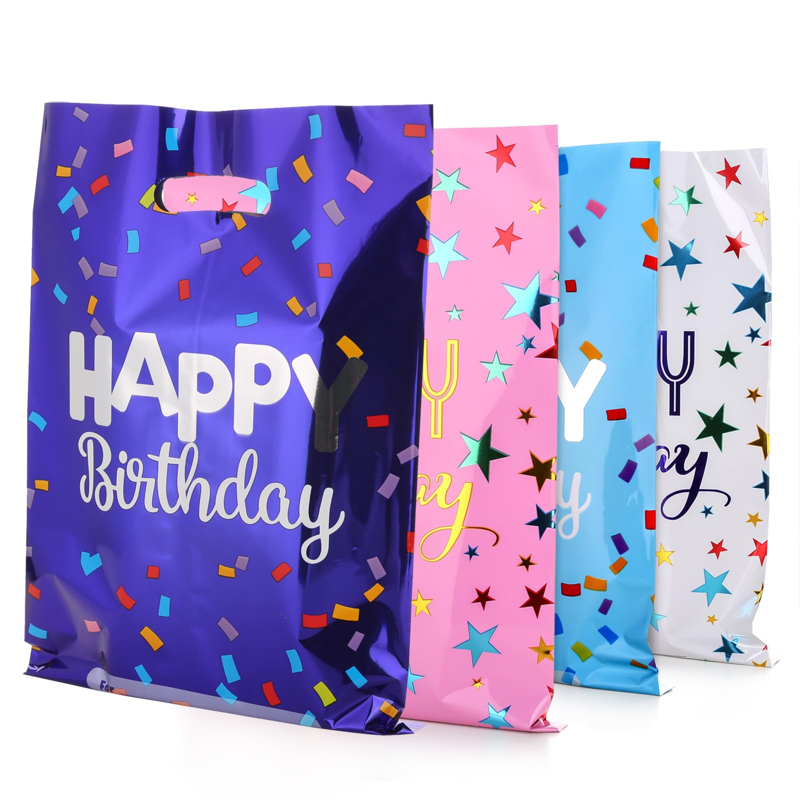 PintreeLand Medium(6.7 * 9.8inch) Happy Birthday Party Favor Bags 40 PCS Plastic Goodies Loot Bags Bulk for Kids Baby Girls & Boys Birthday Return Gift (B Style 40 Packs)