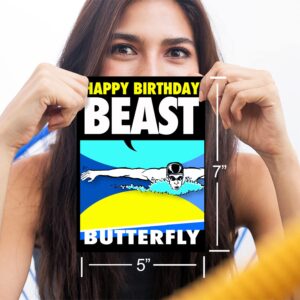 Play Strong Swimming Beast Birthday Card 1-Pack (5x7) Swim Sports Birthday Cards Greeting Cards - Awesome for Swimmers, Coaches and Fans Birthdays, Gifts and Parties!