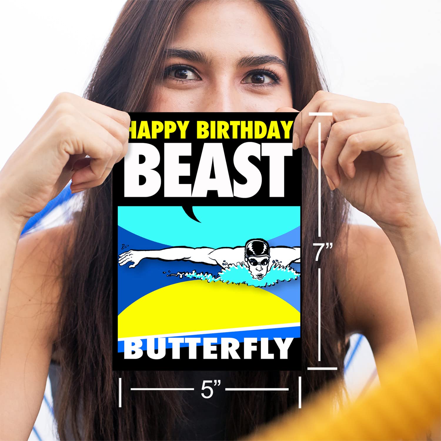 Play Strong Swimming Beast Birthday Card 1-Pack (5x7) Swim Sports Birthday Cards Greeting Cards - Awesome for Swimmers, Coaches and Fans Birthdays, Gifts and Parties!