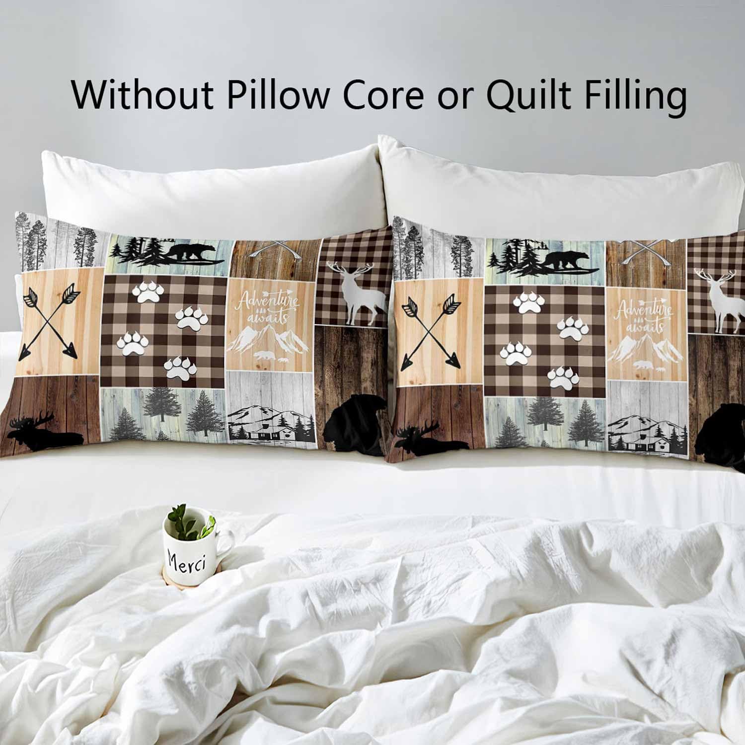 VIVIHOME 3PCS Black Bear Moose Deer Duvet Cover, King Bedding Set, Vintage Brown Plaid Country Farmhouse Rustic Bedding, Forest Animal Wildlife Hunting Cabin Lodge Quilt Comforter Cover, 2 Pillowcases