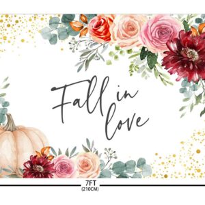 Sendy 7x5ft Fall in Love Backdrop Autumn Pumpkin Flowers Photography Background Wedding Anniversary Love Engagement Bridal Shower Party Decorations Banner Photo Props