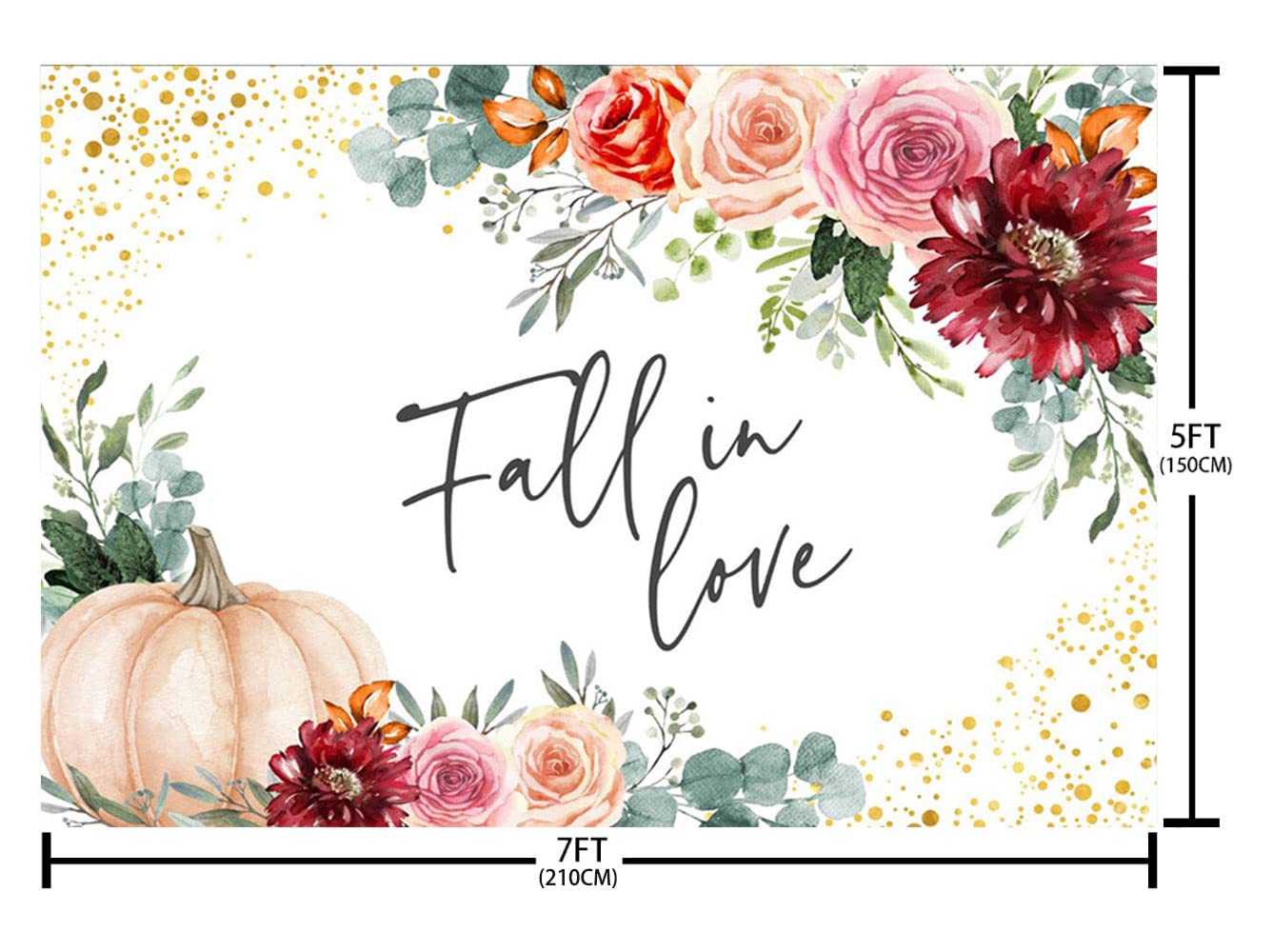 Sendy 7x5ft Fall in Love Backdrop Autumn Pumpkin Flowers Photography Background Wedding Anniversary Love Engagement Bridal Shower Party Decorations Banner Photo Props