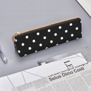 Ykklima Polka Dot Black and White Simple Pattern Leather Pencil Case Zipper Pen Makeup Cosmetic Holder Pouch Stationery Bag for School, Work, Office