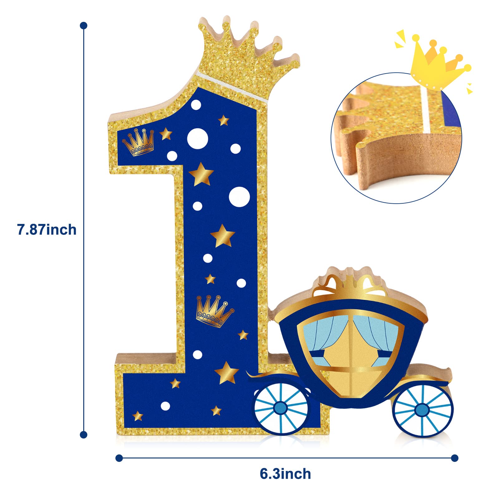 Prince Number 1 Wooden Sign Royal 1st birthday Table Centerpiece Prince First Birthday Party Decorations for Baby Boy Girl 1st Birthday Baby Shower Decor Supplies