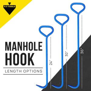 T&T Tools Original Manhole Hook Tool - 4 Pack - 36-Inch Single Hook Made with Durable Hex Alloy Steel - Lift Manhole Covers & Storm Drain Cover, Versatile Lifting Hooks, Rigid Steel Tool Hook